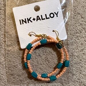 INK+ALLOY Beaded Hoop Earrings - Pink and Teal
